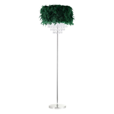 Happy Homewares Green Chandelier Style Forest Feather Floor Lamp With Waterfall Drops 145Cm