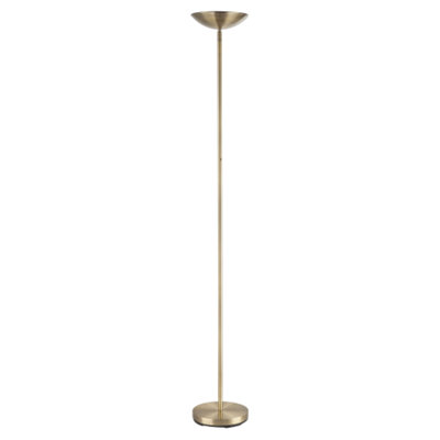Happy Homewares Modern Uplighter Floor Lamp In Antique Brass With Memory Dimmer Button