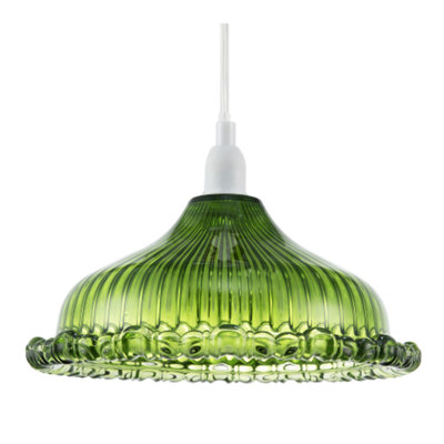 Happy Homewares Green/Light Modern Line Ribbed Glass Pendant Shade With Moulded Edge 12Cm