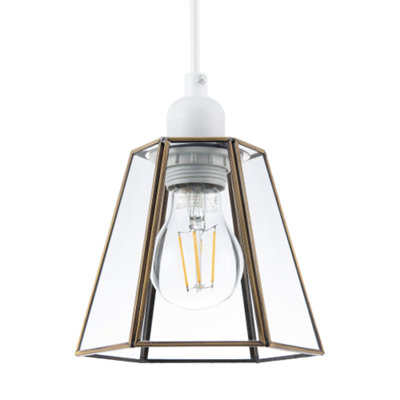 B&Q -  Industrial Lantern Pendant Shade In Antique Brass With Clear Glass
