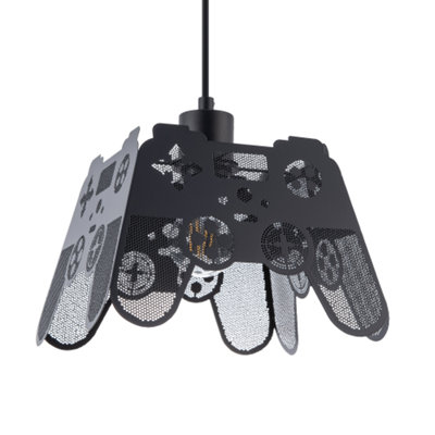 Modern Matte Black Game Controller Pendant Shade with Laser Cut Holes by Happ... - Image 4