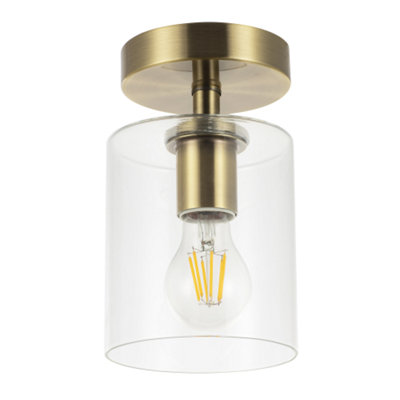 Happy Homewares Light Antique Brass Compact Ceiling Fitting With Clear Glass Shade - Image 5