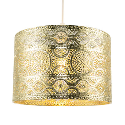 Happy Homewares Gold/Light Ornate Moroccan Designed Pendant Shade With Wavy Lines And Circles 20Cm B&Q