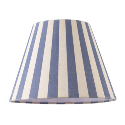Happy Homewares Blue Amparo And Oatmeal Linen Striped Coolie Shade With Cotton Inner 18Cm