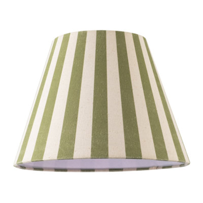 Happy Homewares Green Olive And Oatmeal Linen Striped Coolie Shade With Cotton Inner 18Cm