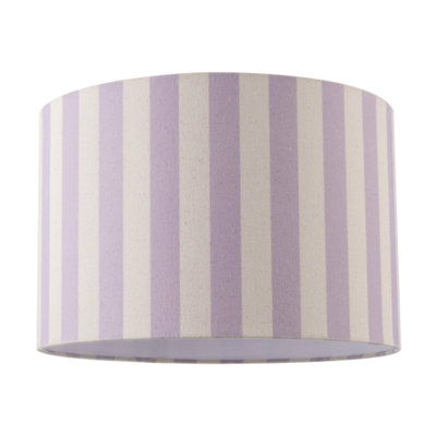 Happy Homewares Lavender/Lilac And Oatmeal Linen Striped Lamp Shade With Fabric Inner 20Cm