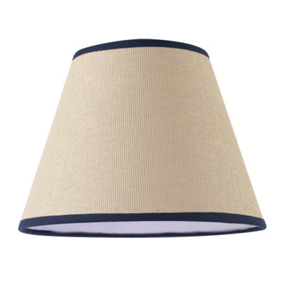 Happy Homewares Traditional Rattan Tweed Lamp Shade With Navy Blue Cotton Fabric Trims from B&Q