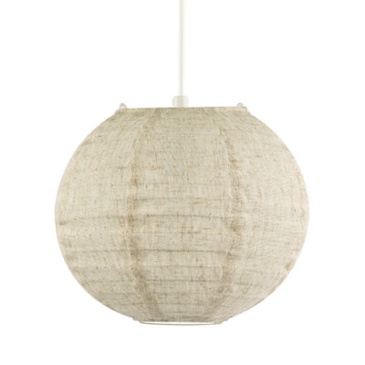 Happy Homewares Chic Natural Linen Fabric Oatmeal Spherical Pendant Lighting Shade from B&Q