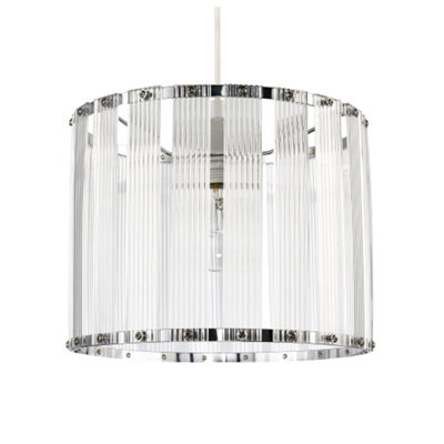 Happy Homewares Light Designer Pendant Shade With Rippled Acrylic Transparent Columns 20Cm