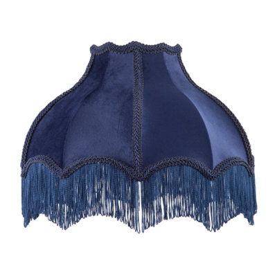 Happy Homewares Blue Classic Victorian Lamp Shade In Midnight Velvet With Navy Trims 20Cm