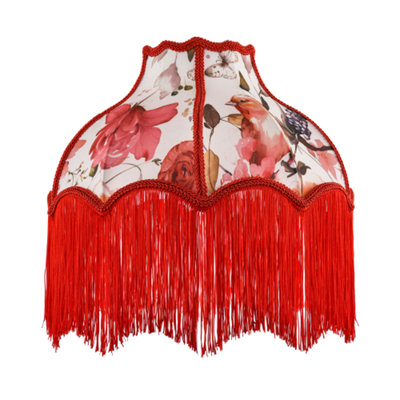 Happy Homewares Chic Red Robin Themed Vintage Victorian Style Cotton Fabric Lamp Shade from B&Q