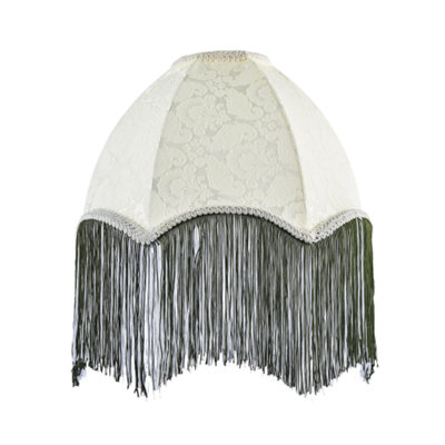 Happy Homewares Cream Floral Victorian Velvet Shade With Dark Green And White Tassels from B&Q