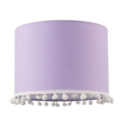 Happy Homewares Cute And Modern Lilac Cotton 10 Lamp Shade With White Woolly Pom Poms from B&Q