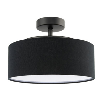 Happy Homewares Contemporary Black Linen Fabric Semi Flush Ceiling Light Fixture