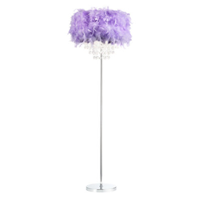 Happy Homewares Modern Chandelier Style Lilac Feather Floor Lamp With Waterfall Drops from B&Q