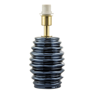 Happy Homewares Modern Metallic Blue Gloss Ceramic Table Lamp Base With Ripple Grooves from B&Q