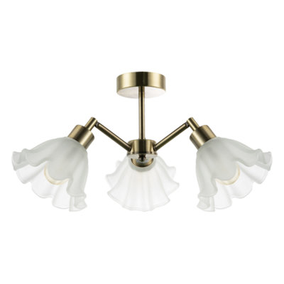 Happy Homewares Light Traditional Ceiling Fitting With Frosted Scallop Glass Shades Size 3