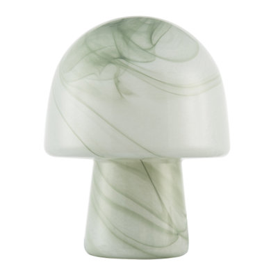B&Q -  Modern Unique Green And White Marble Effect Glass Mushroom Table Lamp