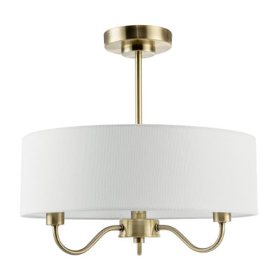Happy Homewares Light Chic Chandelier Semi Flush Ceiling In Antique Brass With Shade 38Cm
