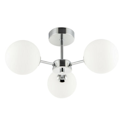 Happy Homewares Light/White Contemporary Polished Chrome Ceiling Lamp With Opal Globe Glass Shades 20Cm