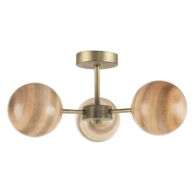 Happy Homewares Light Designer Antique Brass Ceiling With Stripe Marble Glass Shades 20Cm