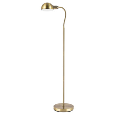 Happy Homewares Traditional Antique Brass Task Reading Floor Lamp with Spring Coiled Adjustable Head | Inline Foot Switch Button | 140cm Height - Image 4