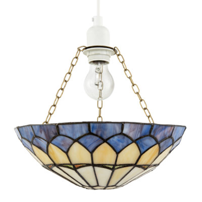Happy Homewares Lavender/Purple Stained Glass Domed Tiffany Pendant Shade With Chains 30Cm