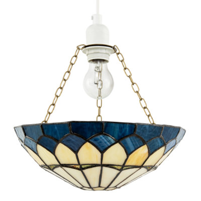 Happy Homewares Blue Midnight Stained Glass Domed Tiffany Pendant Shade With Chains 30Cm