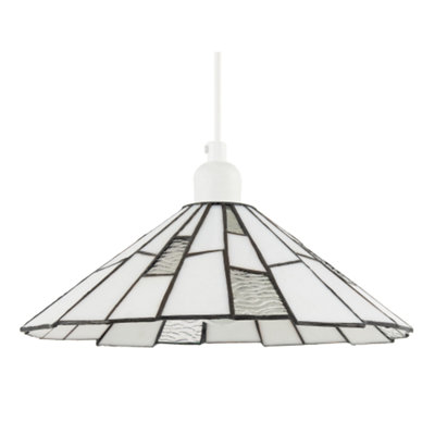 Happy Homewares White/Light Contemporary Tiffany Pendant Shade With Clear Accents 11Cm