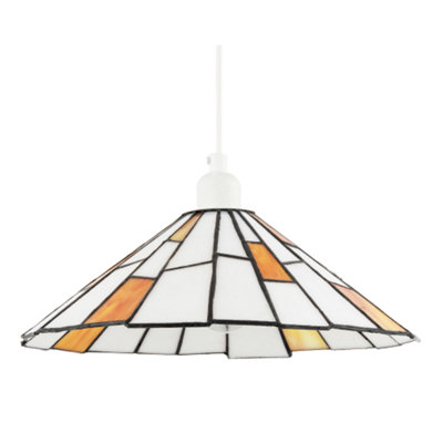 Happy Homewares Contemporary White Tiffany Pendant Light Shade With Orange Accents from B&Q