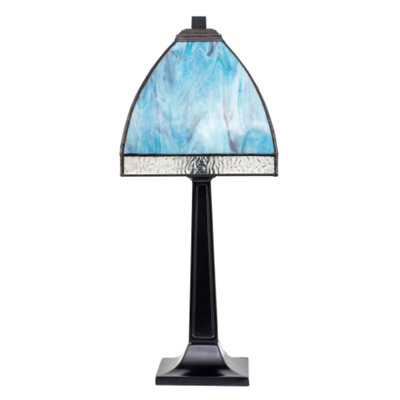 Happy Homewares Emerald Green And Teal Mix Tiffany Glass Table Lamp With Black Base