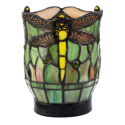 Happy Homewares Classic Dragonfly Tiffany Uplighter Lamp In Green And Toned Amber from B&Q