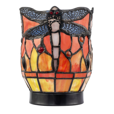 Happy Homewares Classic Dragonfly Tiffany Uplighter Lamp In Orange And Toned Amber from B&Q