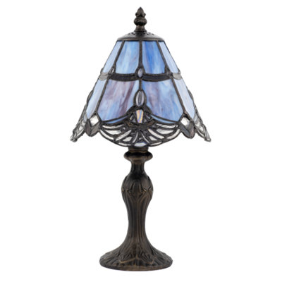 Happy Homewares Purple Quirky And Petite Stained Glass Tiffany Lamp With Clear Beads 35Cm