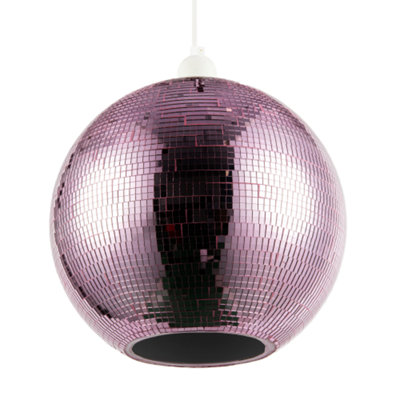 Happy Homewares Pink Shiny Disco Mosaic Ball In Vibrant Mirrored Tiled Retro Style 23Cm B&Q