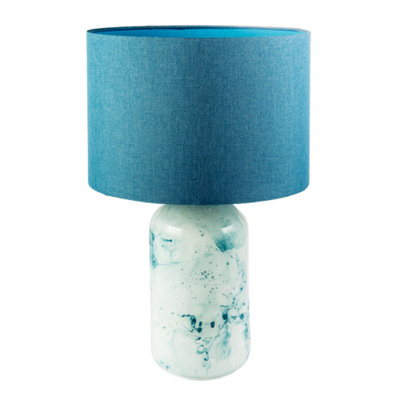 Happy Homewares Modern Teal And Duck Egg Marble Drip Snowflake Glass Lamp With Shade from B&Q