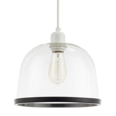 Happy Homewares Modern Clear Glass Bowl Pendant Light Shade With Matte Black Rim from B&Q