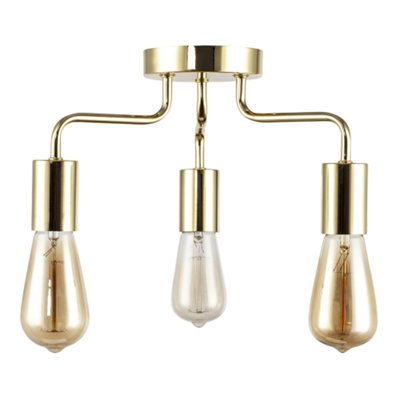 Happy Homewares Polished Gold Semi Flush Ceiling Light To Showcase Filament Bulbs from B&Q
