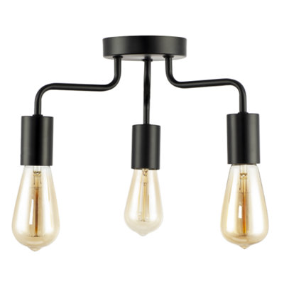 Happy Homewares Matte Black Semi Flush Ceiling Light To Showcase Filament Bulbs from B&Q