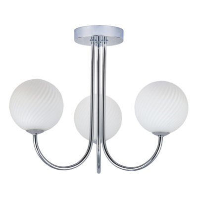 B&Q -  Modern Polished Chrome Plated Ceiling Light Fitting With Swirl Glass