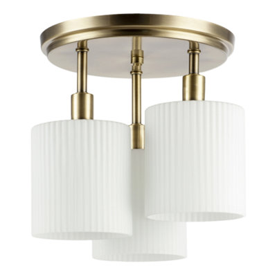 Happy Homewares Designer Antique Brass Semi Flush Ceiling Light With Fluted Shades from B&Q