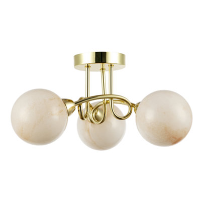B&Q -  Modern Polished Gold Ceiling Light With Amber Marble Glass Shades