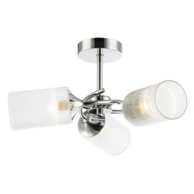 B&Q -  Modern Chrome Ceiling Light With Cylindrical Lined Clear Glass Shades