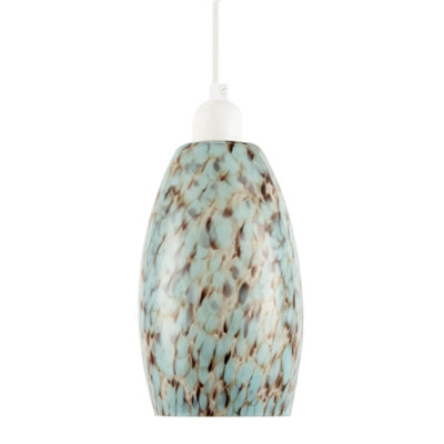 Happy Homewares Modern Duck Egg Marble Speckle Effect Glass Cylindrical Pendant Shade from B&Q