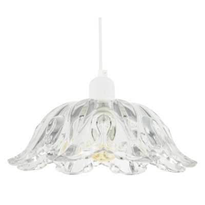 Happy Homewares Light Modern Scallop Rimmed Moulded Clear Glass Pendant Ceiling Shade 10Cm B&Q