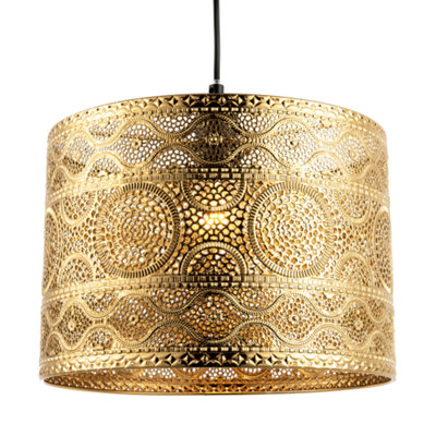 Happy Homewares Ornate Moroccan Designed Polished Gold Metal Pendant Lighting Shade from B&Q