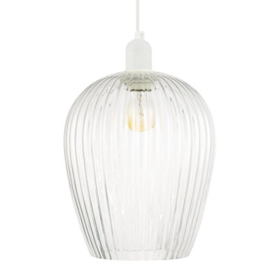 B&Q -  Modern Transparent Mini Line Ribbed Glass Pendant Ceiling Lamp Shade