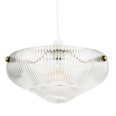 B&Q -  Modern Transparent Mini Line Ribbed Glass Pendant Bowl Lamp Shade