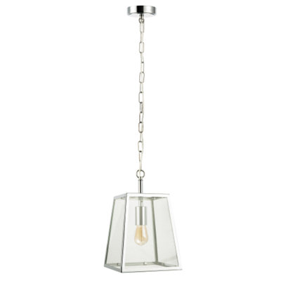 Happy Homewares Light Classic Lantern Pendant Lamp In Polished Chrome With Clear Glass Sides 138Cm B&Q