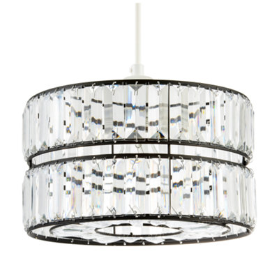 Happy Homewares Chic Double Tier Black Pendant Light Shade With Rows Of Acrylic Prisms from B&Q